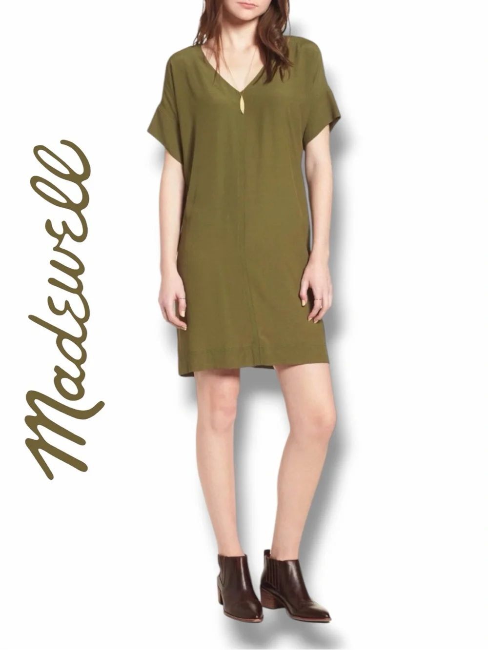 Madewell Women’s Novel Shift Tunic Dress in the Size XL in Olive Green